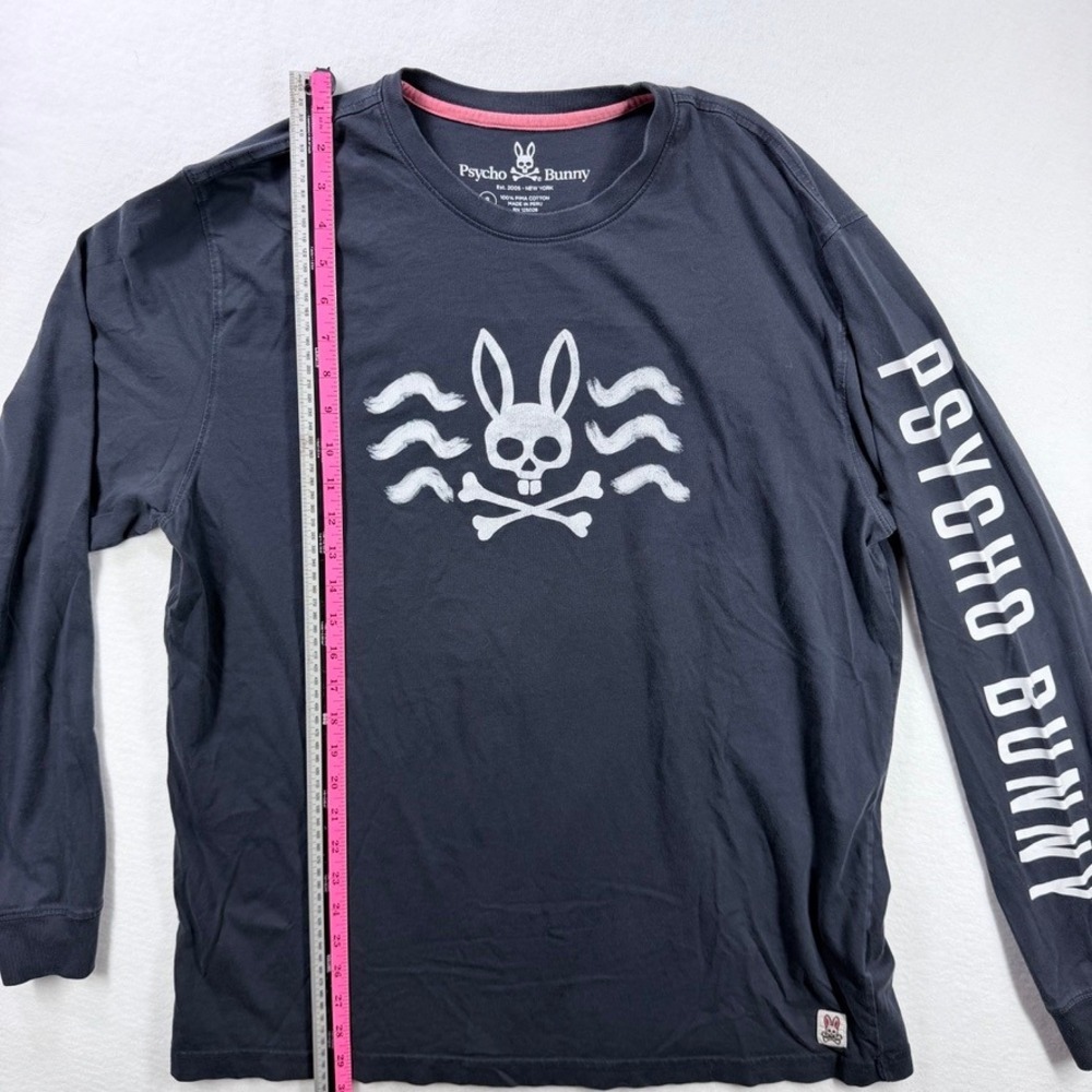 Psycho Bunny Mens Navy Blue Pima Cotton Long Sleeve Graphic Logo T-Shirt Size 8 - Picture 6 of 9